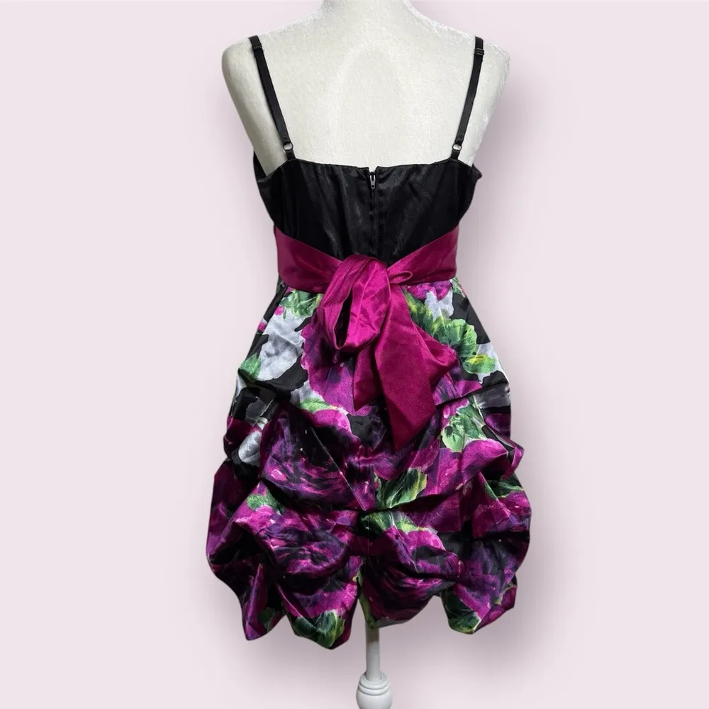 NEW Iz Beyer Y2K Floral Bubble Dress Juniors Size 11 Prom Party HoCo Retro Black - Image 3