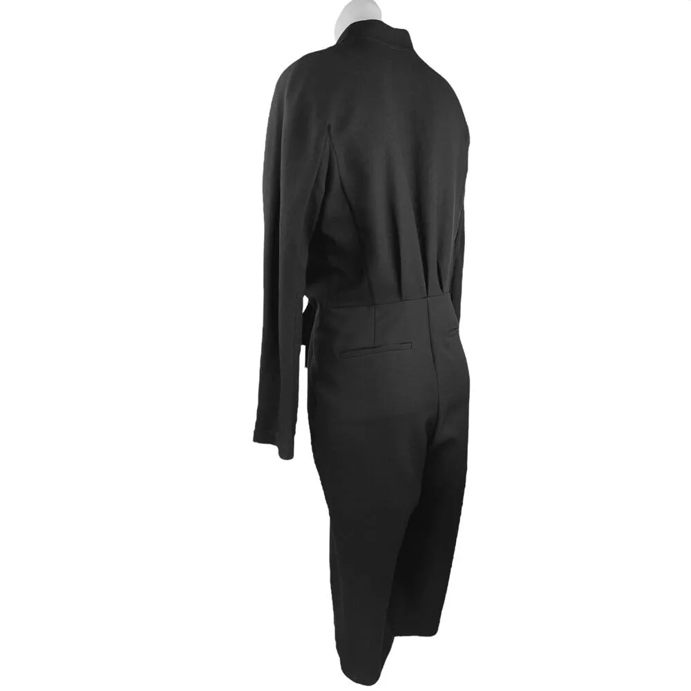Kaelen Black Front Tie Zip V Neck Long Sleeve Straight Capri Jumpsuit Size 0 - Image 3
