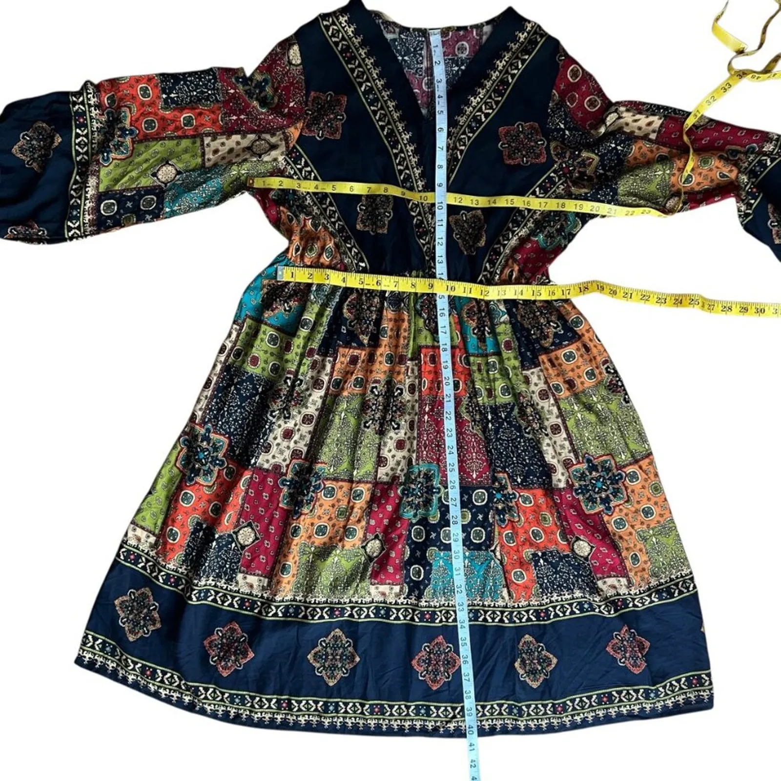 Boho Dress XL Long Sleeve 0X Patchwork 14 Vintage Style Bohemian Emery Rose XXL Black - Image 15