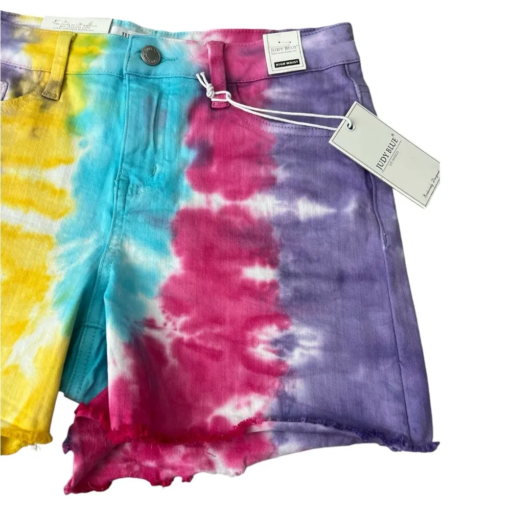 NWT Judy Blue Snow Cone Tie Dye Cut Off High Waist Shorts | Small - Image 4