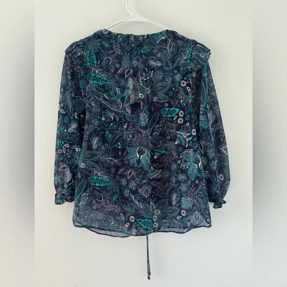 Anthropologie Haida Boho Peasant Blue Floral
Semi Sheer Blouse NWT Small - Image 2