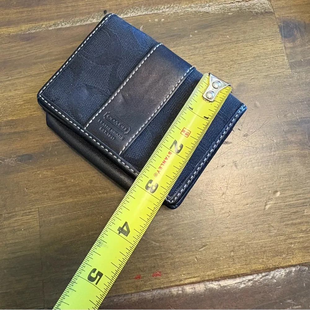 Coach Signature CC Wallet Black Canvas Fold Over Leather Card Holder Small - Image 4