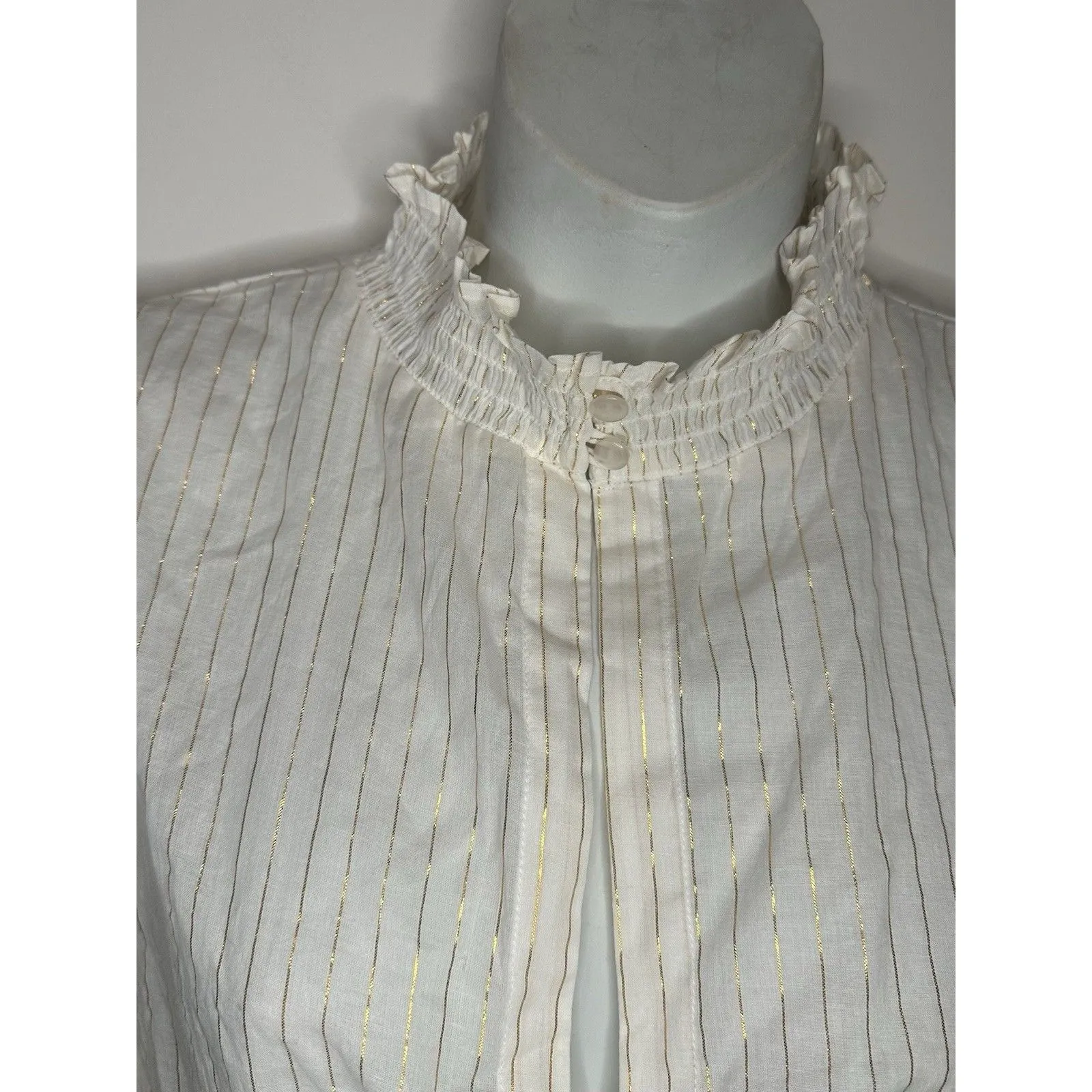 Emerson Fry India Collection Lucybella White Gold Striped Blouse Size XS/S NWT!! - Image 4