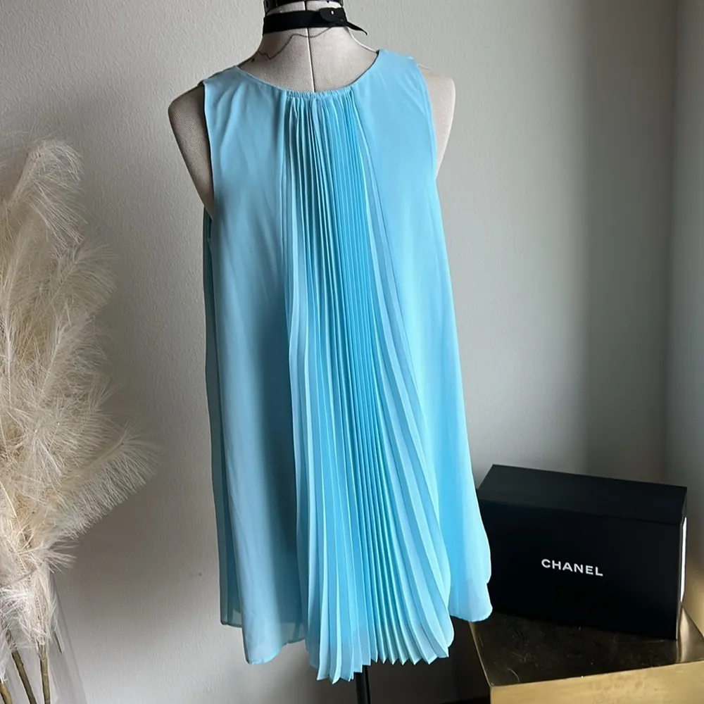 BCBG light blue pleated trapeze aline mini dress - Image 3