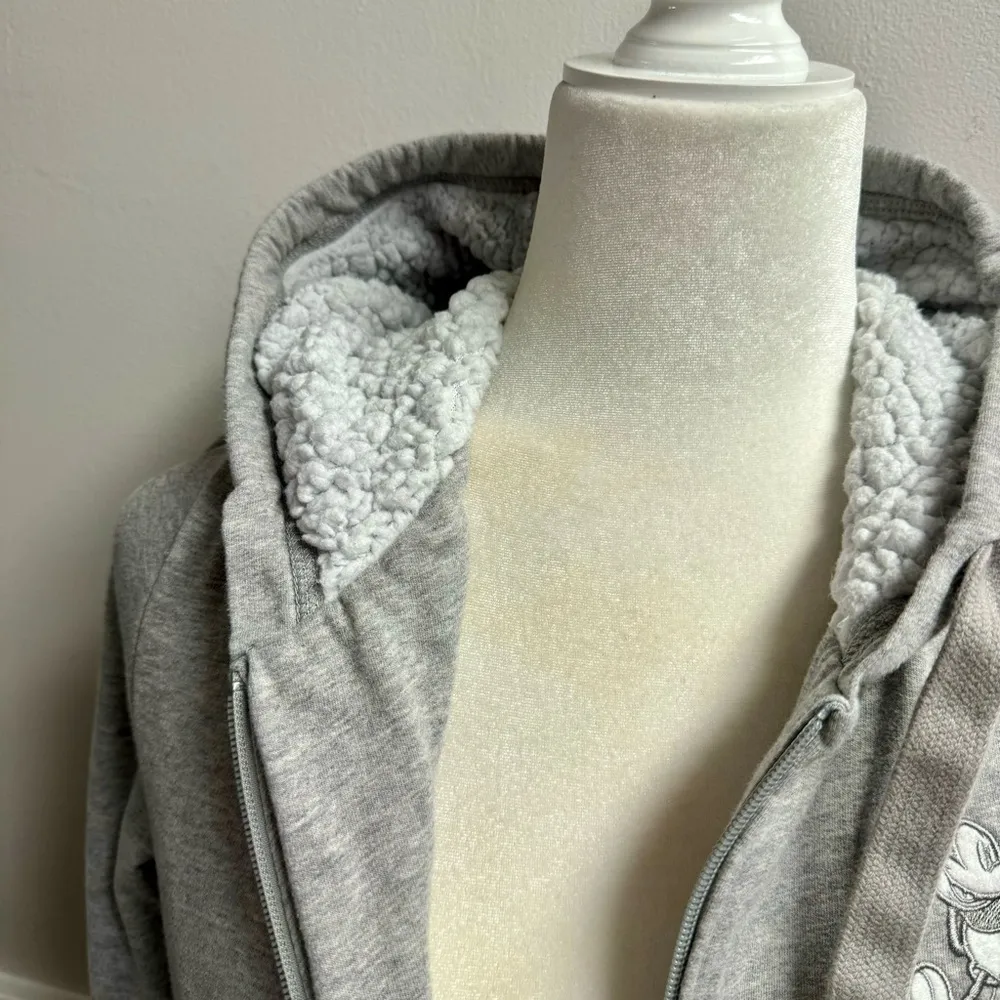 Walt Disney World Full Zip Sherpa Lined Hoodie Sweatshirt Grey Gray Small S - Image 5