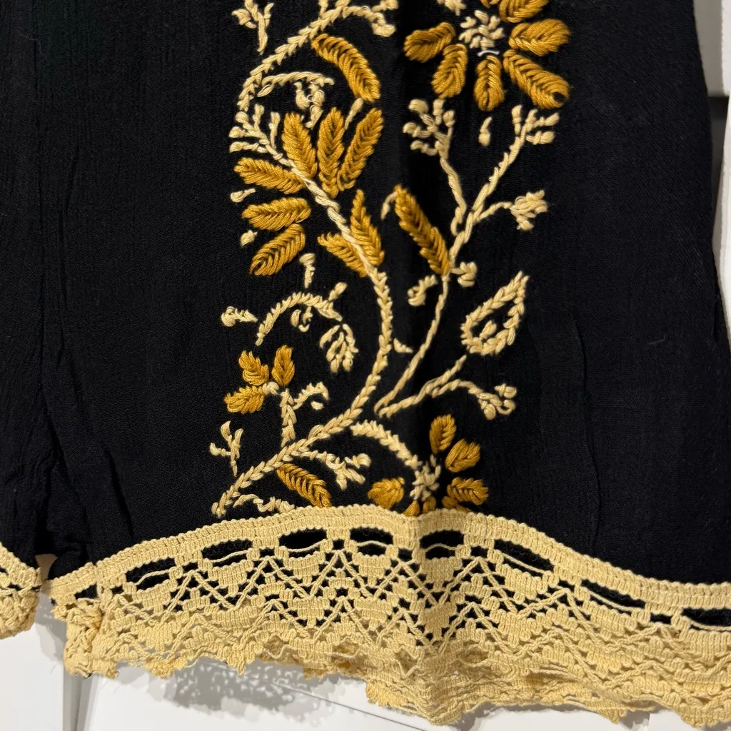 RAGA by Anthropologie Black and Gold Embroidered Lace High Waist Shorts NWT - Image 2