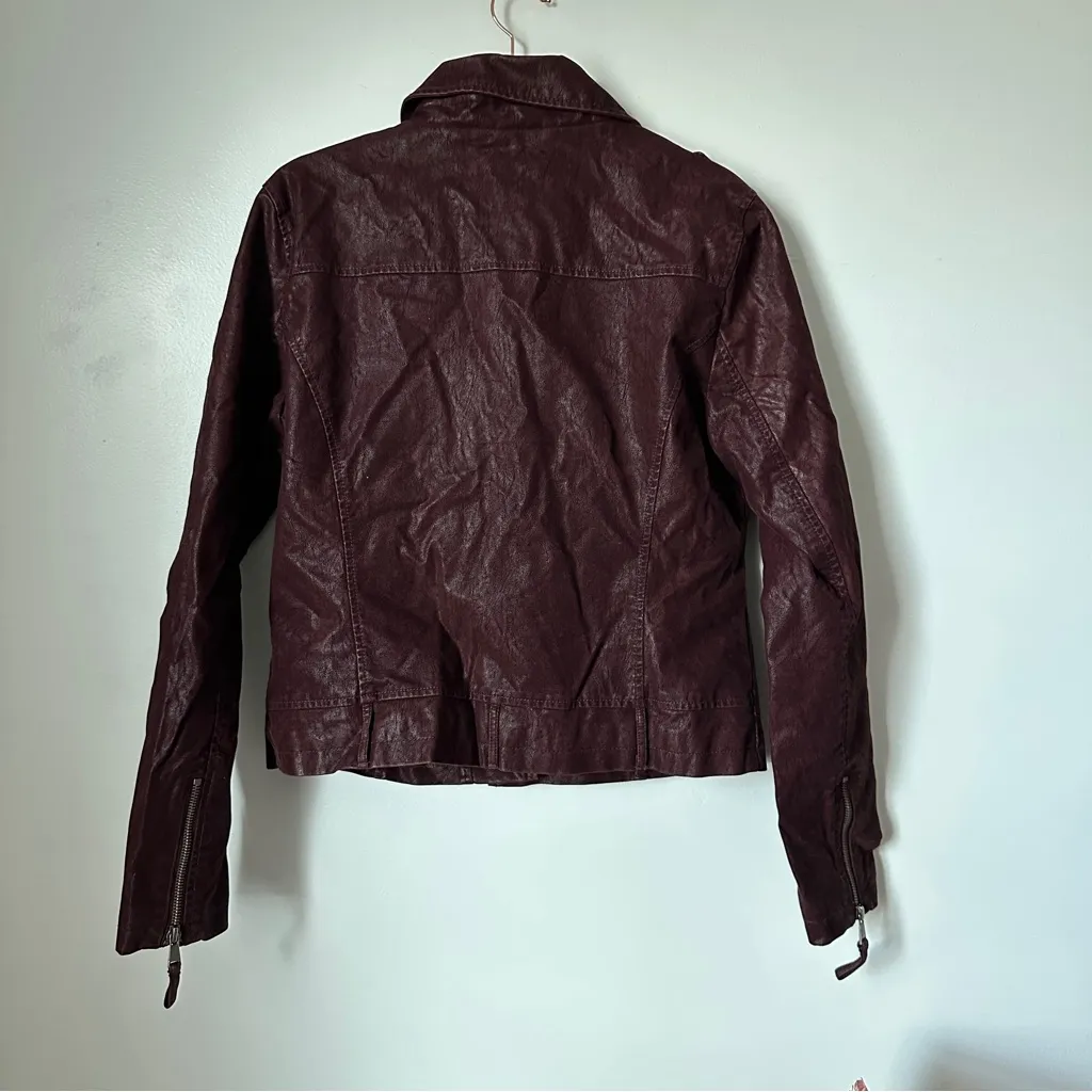 Vintage burgundy maroon moto faux leather jacket Red Size L - Image 4
