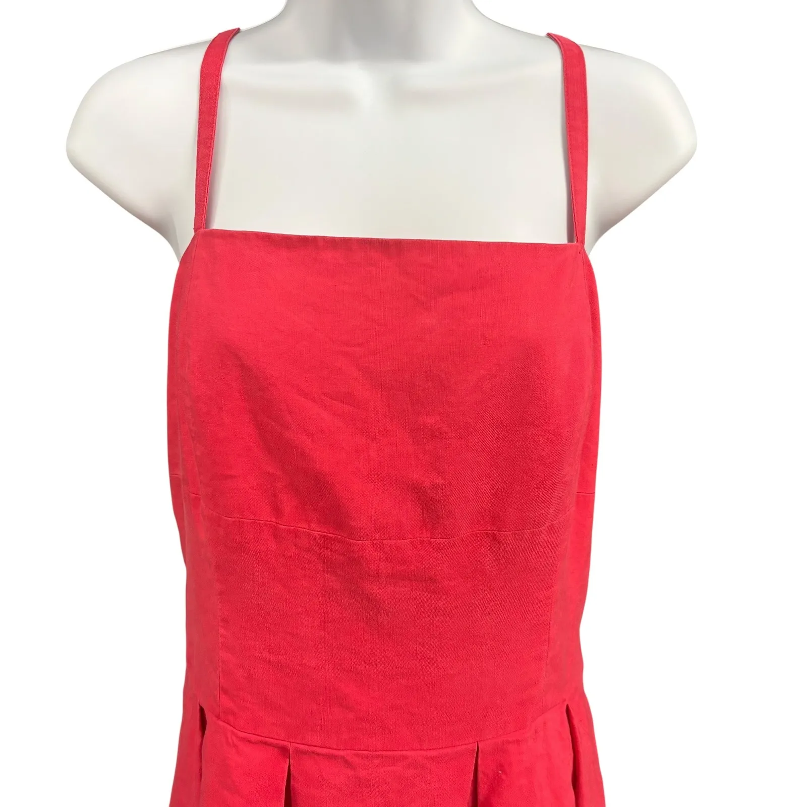 Talbots Midi Dress‎ Pleated Sleeveless Square Neck Pink Size 16 - Image 3