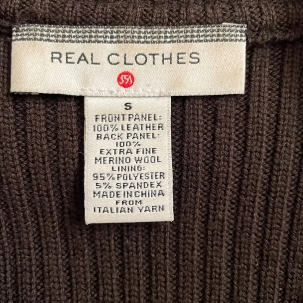 Vtg Saks Fifth Avenue Real Clothes Brown Suede Leather Merino Wool Sweater Vest - Image 3