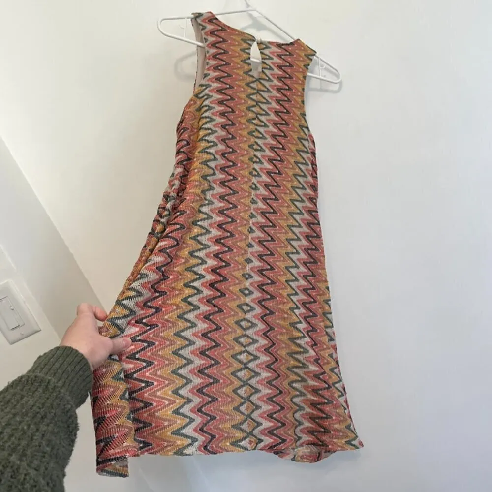 ALMOST FAMOUS Coral Orange Cream Chevron Zig Zag Knit Retro 70s Mini Tank Dress - Image 14
