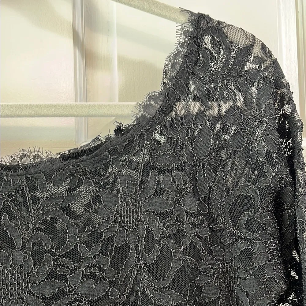 Jump Apparel Black Mesh Floral Long Sleeve Sheath Cocktail Dress - Size Large - Image 4