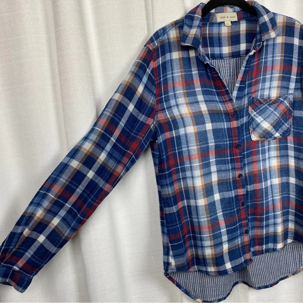 Cloth&Stone Blue Plaid Flannel Shirt Sz.S - Image 5