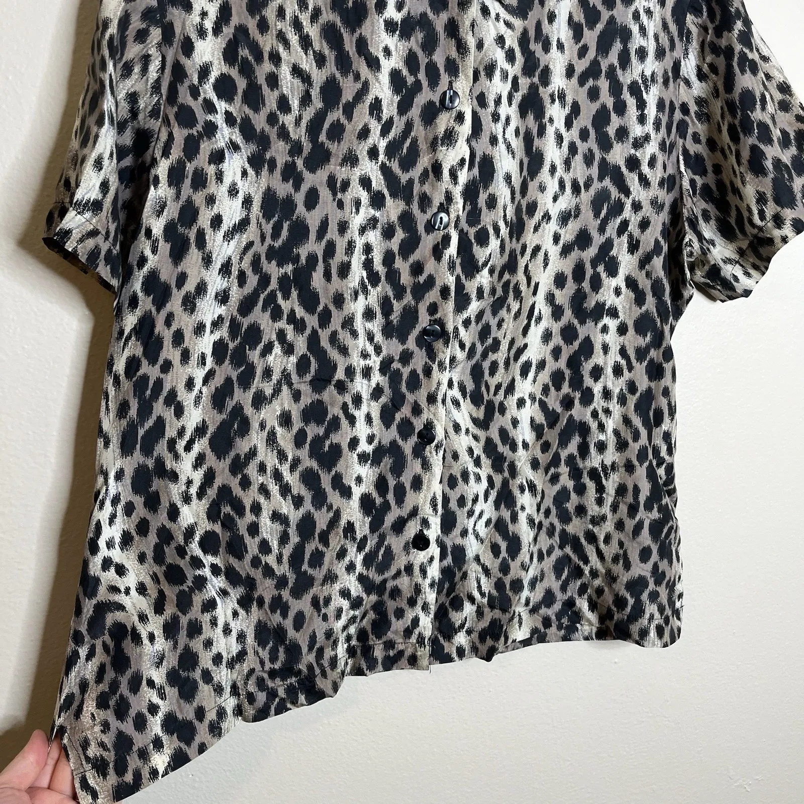 Vintage Silk Button Up Blouse Top Animal Print Women Cheetah 90s Friends M Y2k Brown Size M - Image 3