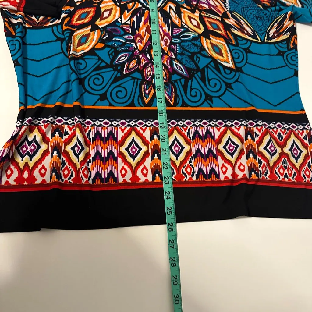 Investments Bohemian Style Womens Career‎ Siren Top Sz 2X Multicolor Print Blue - Image 3