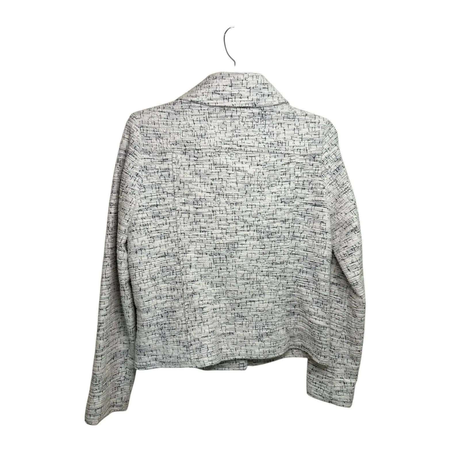 Max Studio Textured Knit Moto Jacket Zipper Black White Spread Collar Small Chic - Image 5