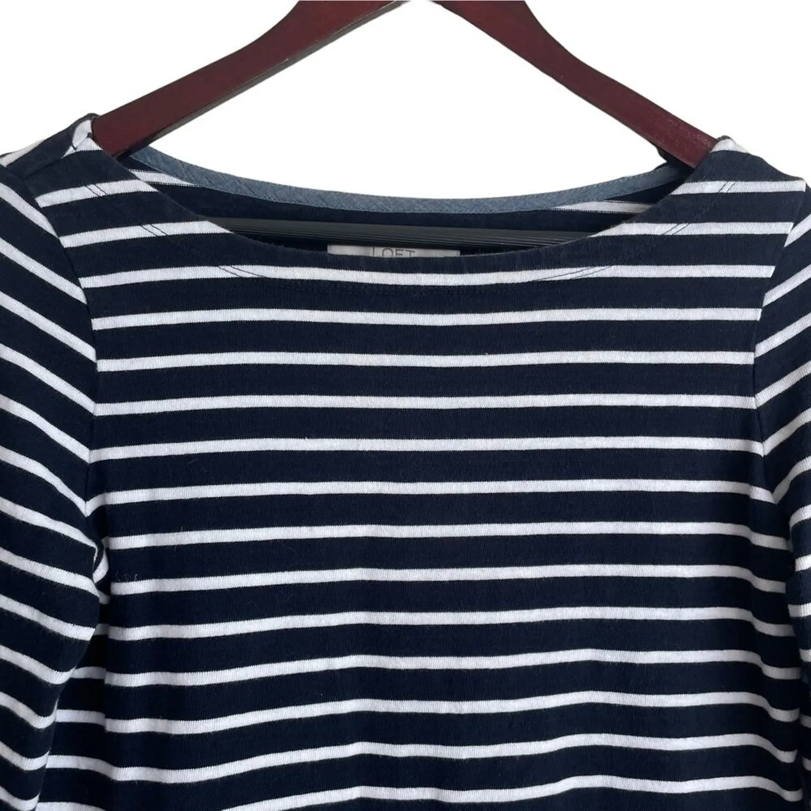 Loft Women XS Top Navy White Striped Layered Hem Cotton‎ Coastal Nautical Preppy - Image 8