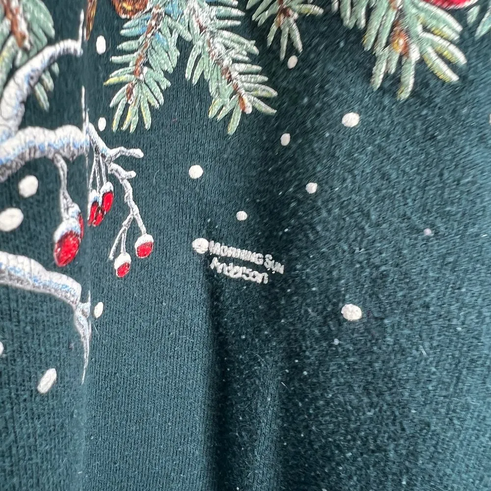 Vintage Jerzees Morning Sun 90s Cardinal Sweatshirt Size XL Green Graphic - Image 3