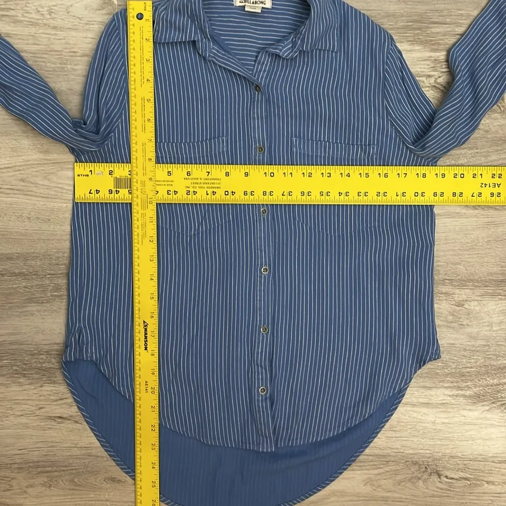 Blue & White Striped Long Sleeve Button Down Women's Shirt Size Small - Image 11