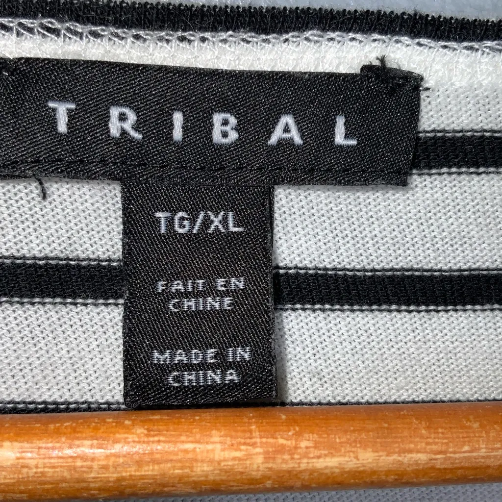 Tribal Black and White Striped Blouse Henley Tunic XL Size M - Image 9