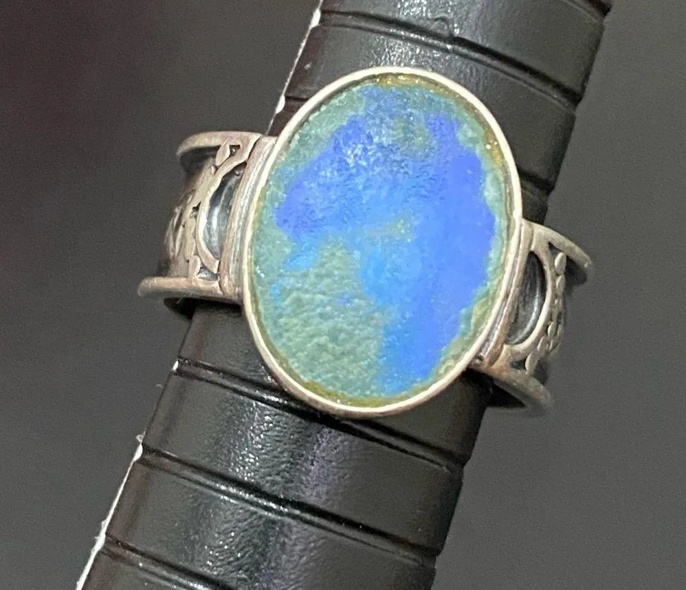 Vintage Native American Signed SA 925 Sterling Silver Blue Teal Stone Ring Sz 8 - Image 12