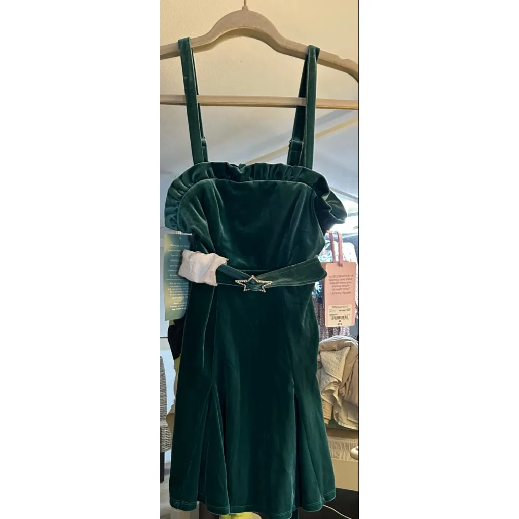 NEW Y2K Johnny Wujek Evergreen Velvet Mini Prom Dress Size S Green - Image 2
