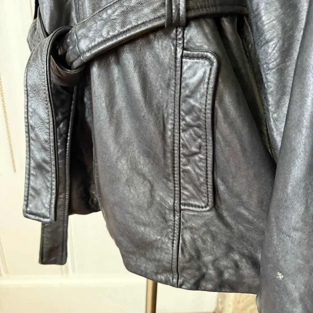 Vintage Black Leather Women's Jacket with Belt Size M - Image 6
