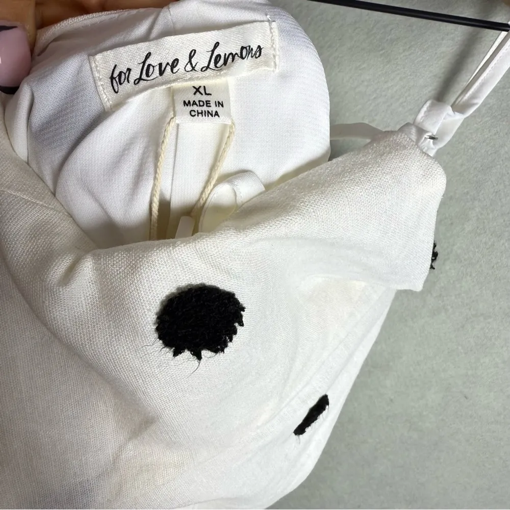 Brand New For Love & Lemons Abigail Polka Dot Mini Dress in Ivory White Black XL - Image 9
