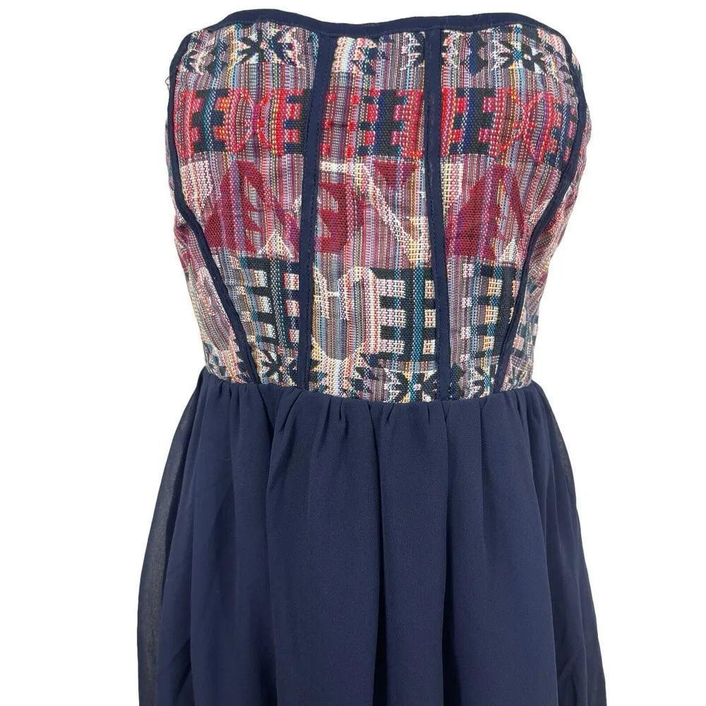 Ya Losangeles Strapless Aztec Print Tapestry Top Silk Blend Lined Bottom Dress L - Image 2