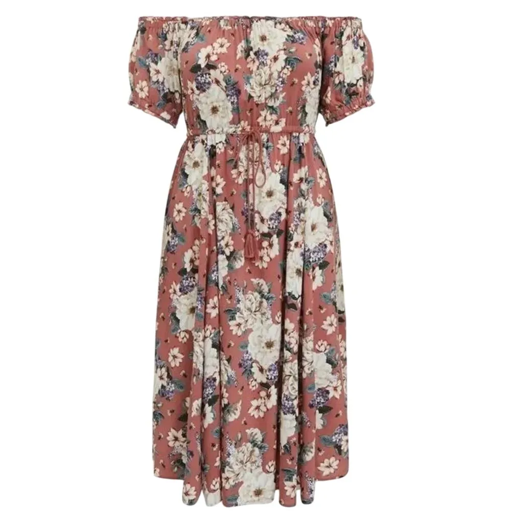 TORRID Midi Challis Off-Shoulder Pink Floral Dress Size 2X MSRP $70 - Image 4