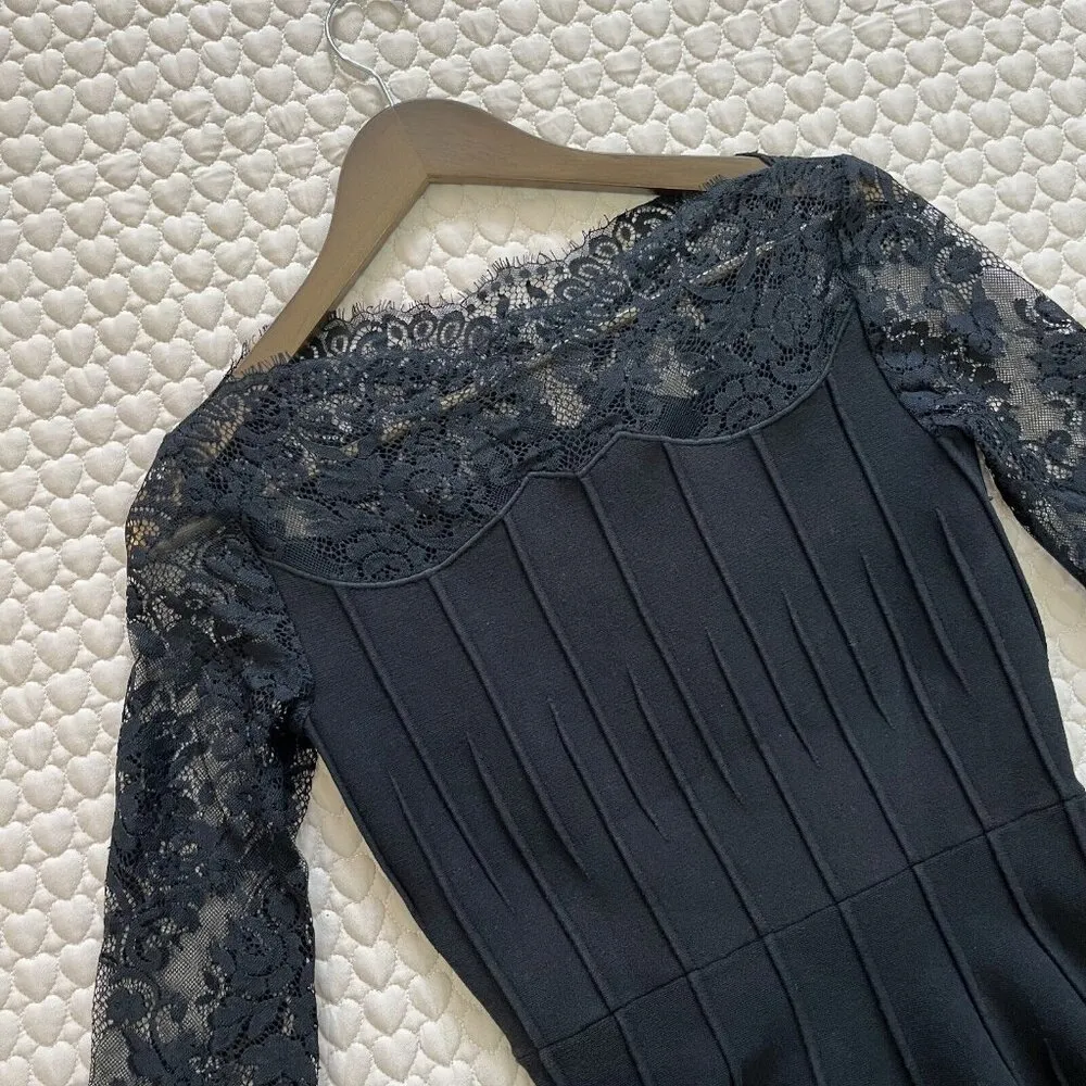 NWOT Philipp Plein Women's Black Sweater Lace Dress Size M Long Sleeve Size M - Image 2