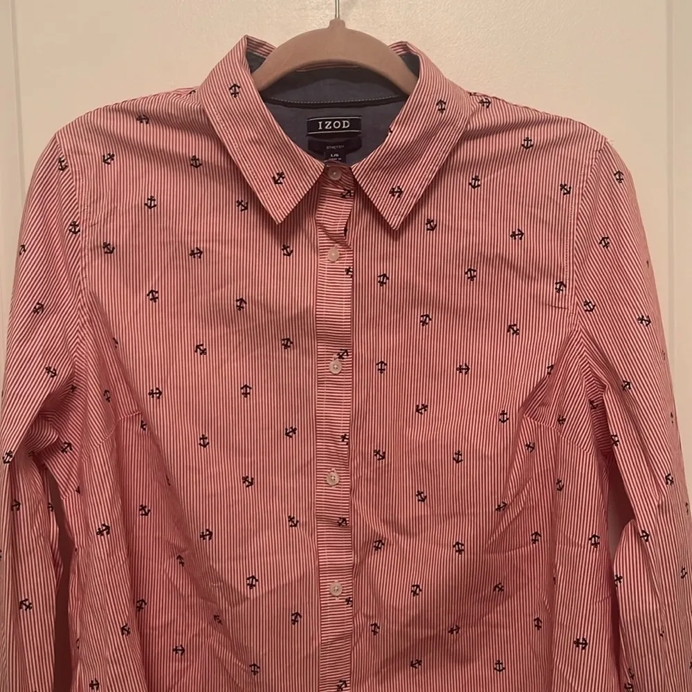NWT IZOD Red White Blue Nautical Anchor Boating Button Down Shirt Size Large - Image 3