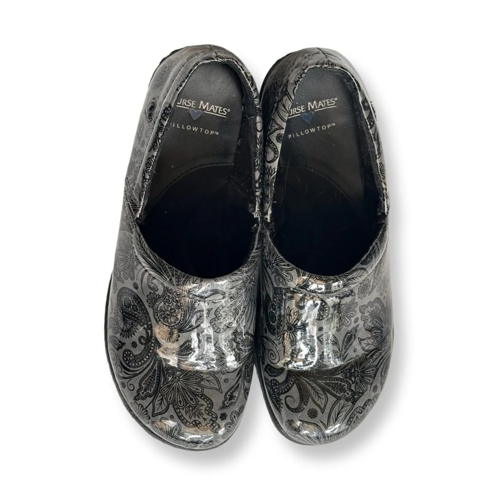 Nurse Mates Gray Paisley Pillow Top Cushion Clogs - Image 3
