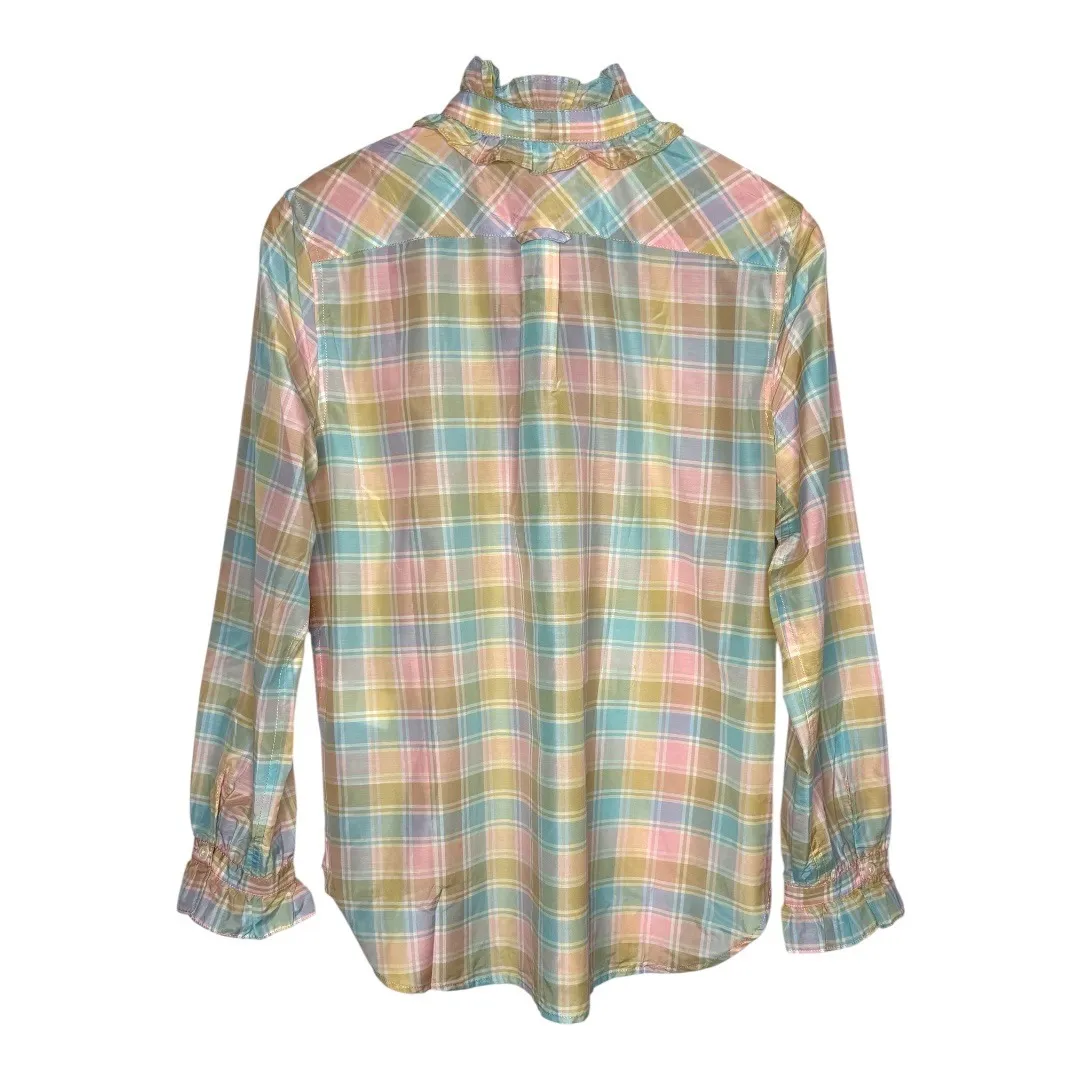 J.Crew  Classic Fit Silk Voile Ruffleneck Top Pastel Plaid Size 8 NWT‎ - Image 5