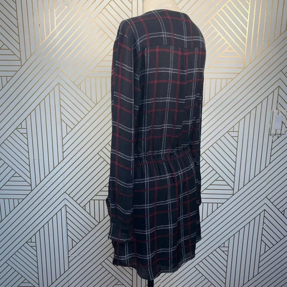 ALC A.L.C. Simona Shirt Dress Long Sleeve Check Plaid Silk Black Red Size 10‎ - Image 9