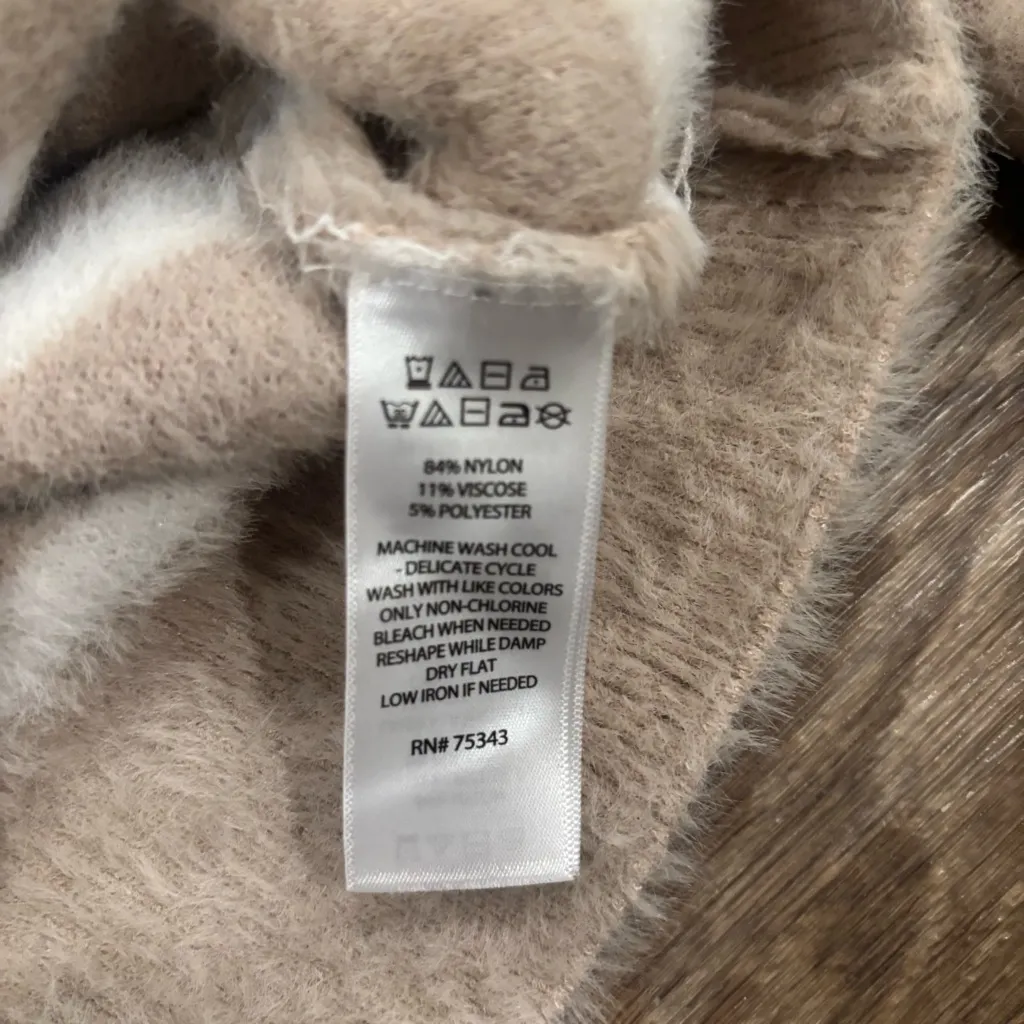 Bailey 44 Women’s Soft Fuzzy Pullover Sweater – White Beige Striped Cozy - XS - Image 4