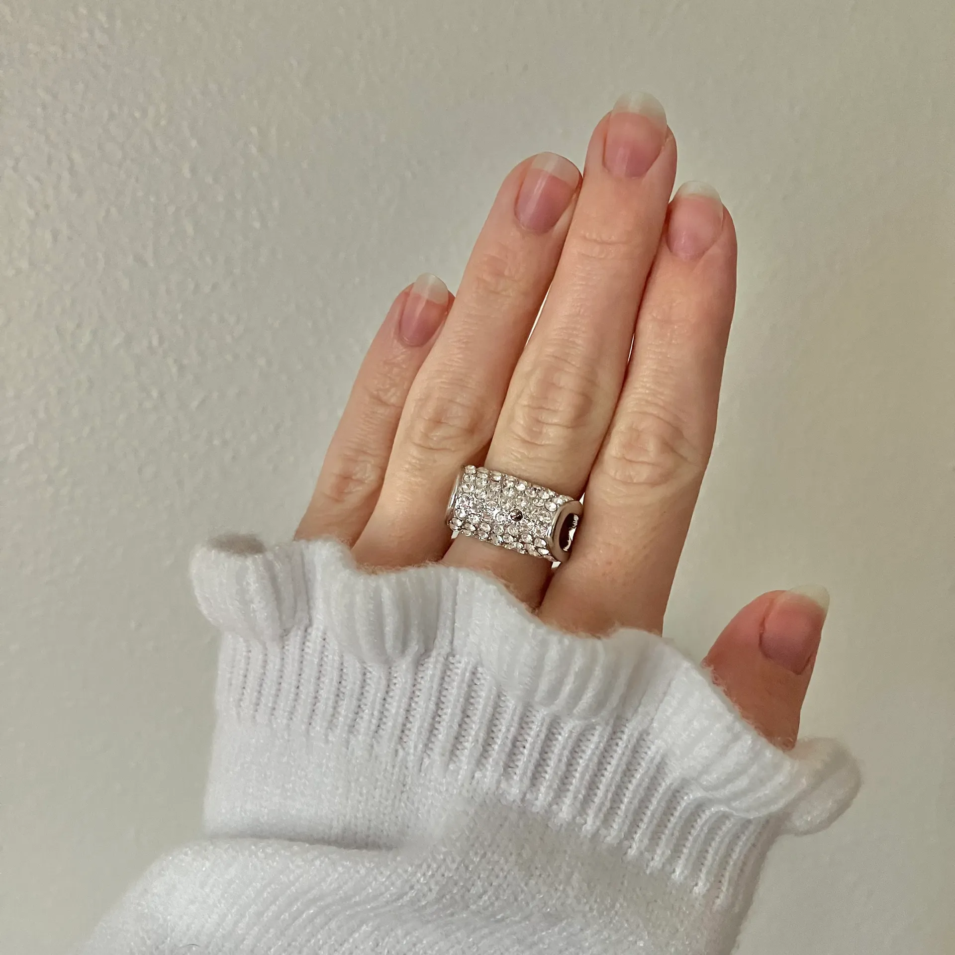 Silver Dome Roll Rhinestone Pave Ring “Bellisima” Sparkly Glam Cluster Cocktail Jewelry - Image 2