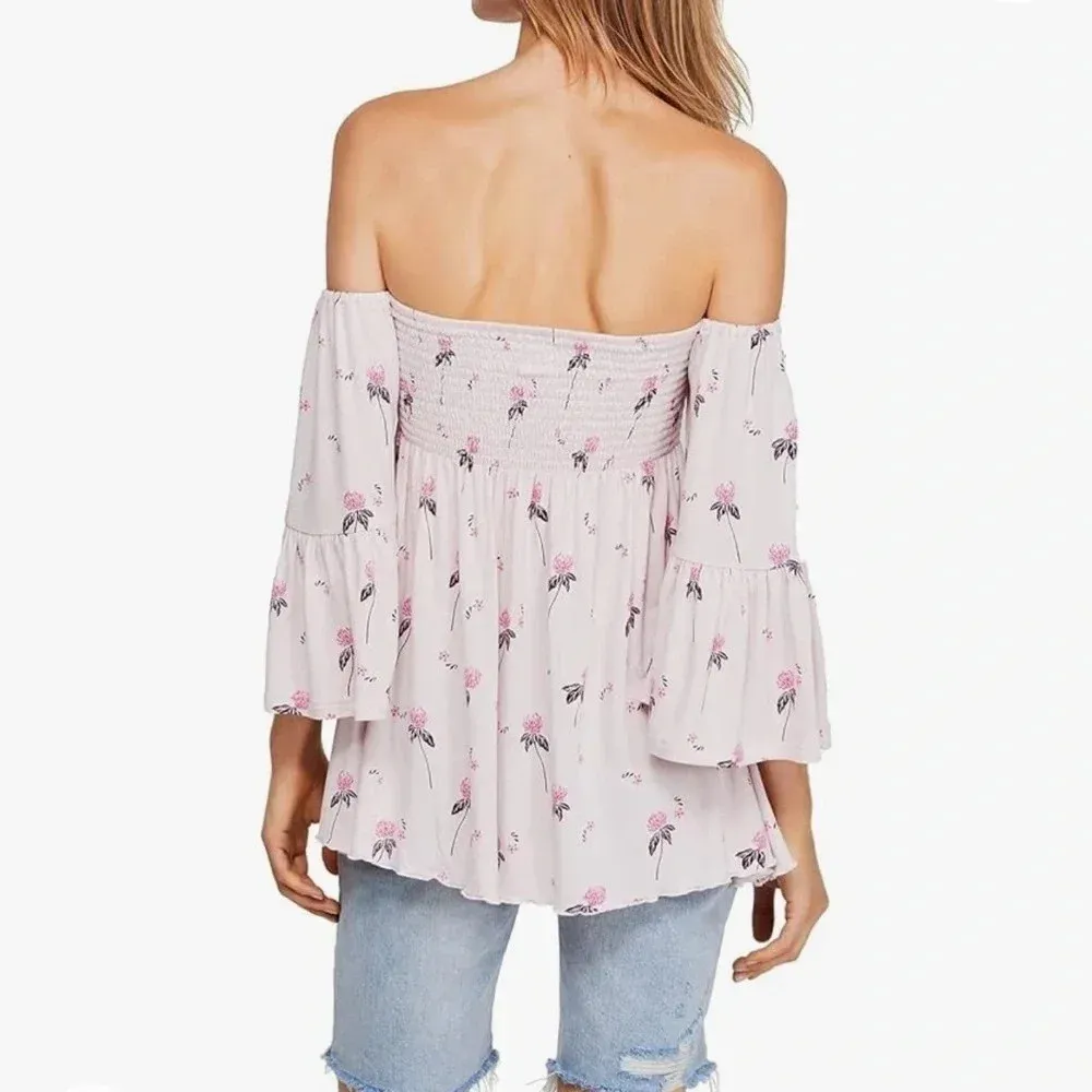 Free People Off Shoulder Tunic Top in Cloud Cherry Combo - Image 4