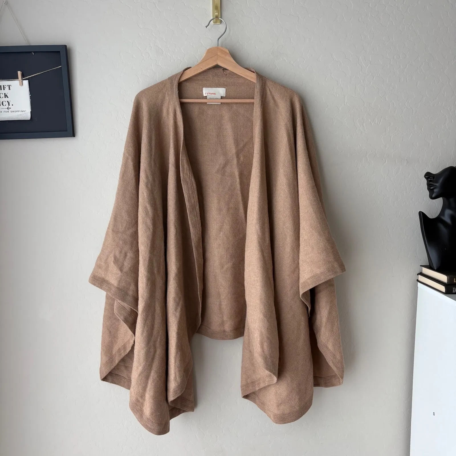 Cuyana Baby Alpaca Square Edge Shawl Cape Wrap Cardigan Camel One Size - Image 3