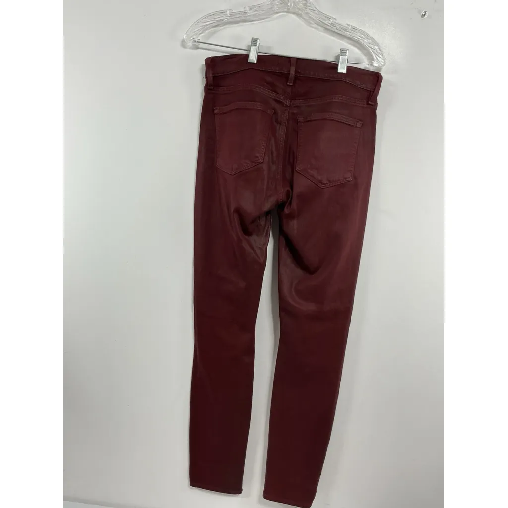Womans Loft Slim Pockets Skinny Jeans 4 (27 In) Maroon Looks Like Leather - Image 2