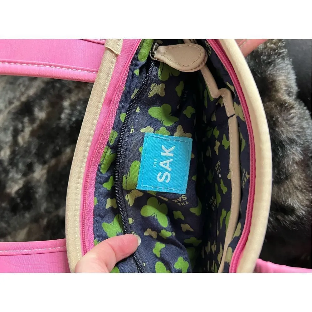 The Sak Belinda Satchel Kelly Green Pink Small Handbag Purse Bag - Image 4