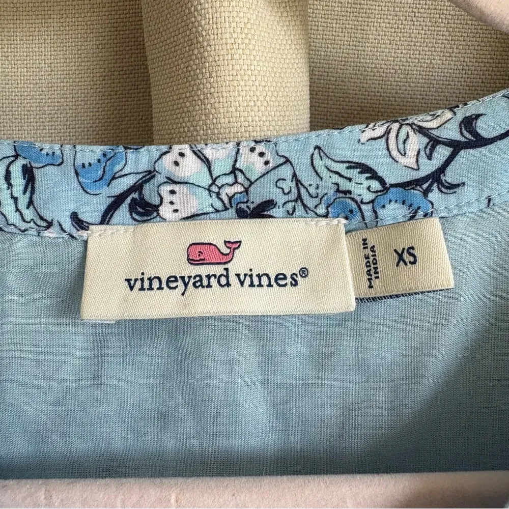 Vineyard Vines cotton blue floral tassel dress - Image 3