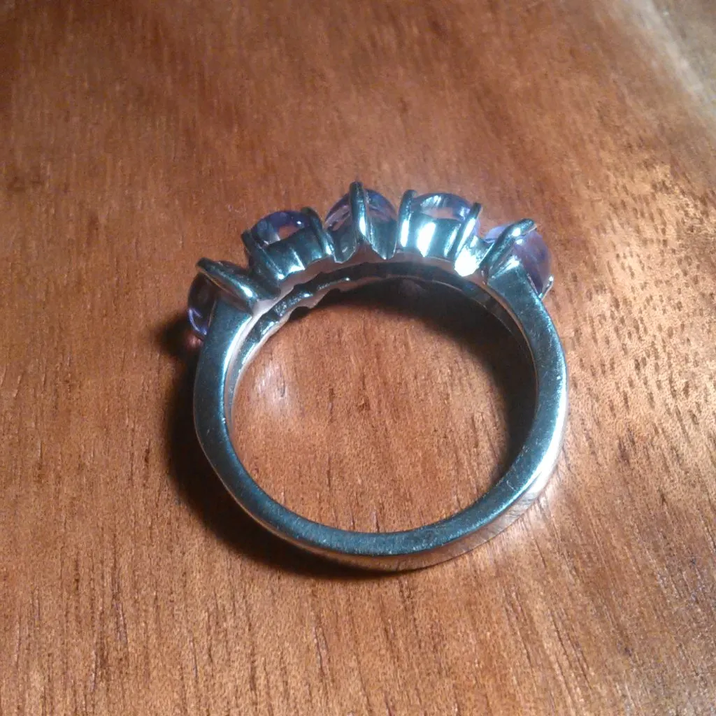 African Amethyst 5 Stone Stainless Steel Heart Ring (Size 6) - Image 7