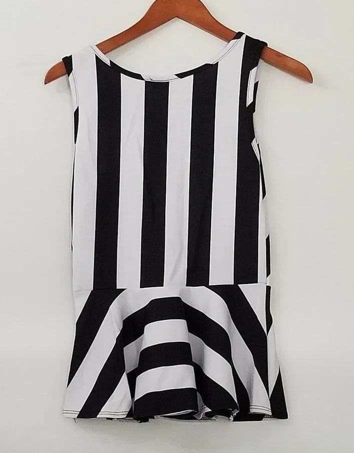579 Juniors Striped White Black Peplum Top Small S Size undefined - Image 4