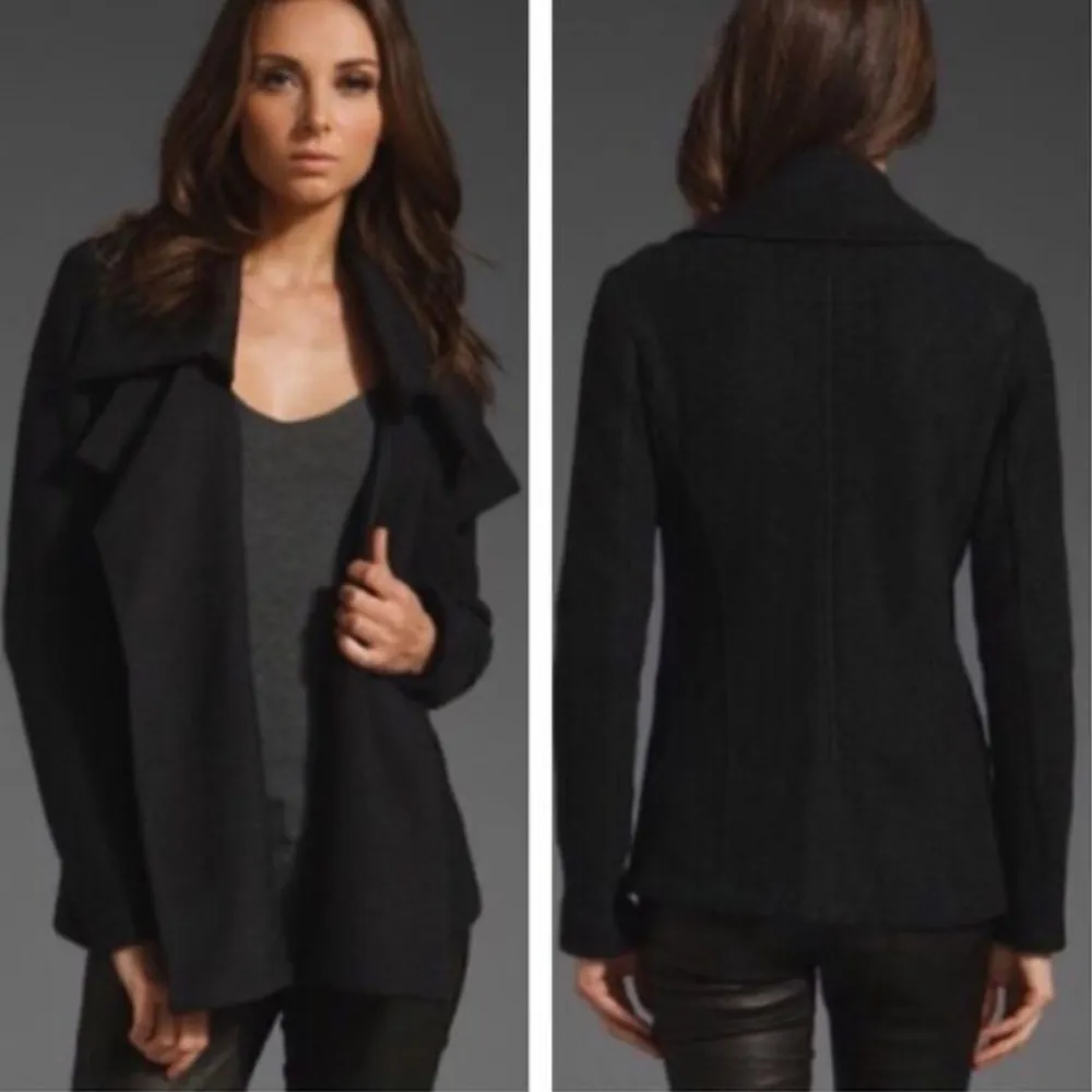 THEORY Riva Classic Cashmere Wool Charcoal Grey Open Cardigan Collared Sweater - Image 2