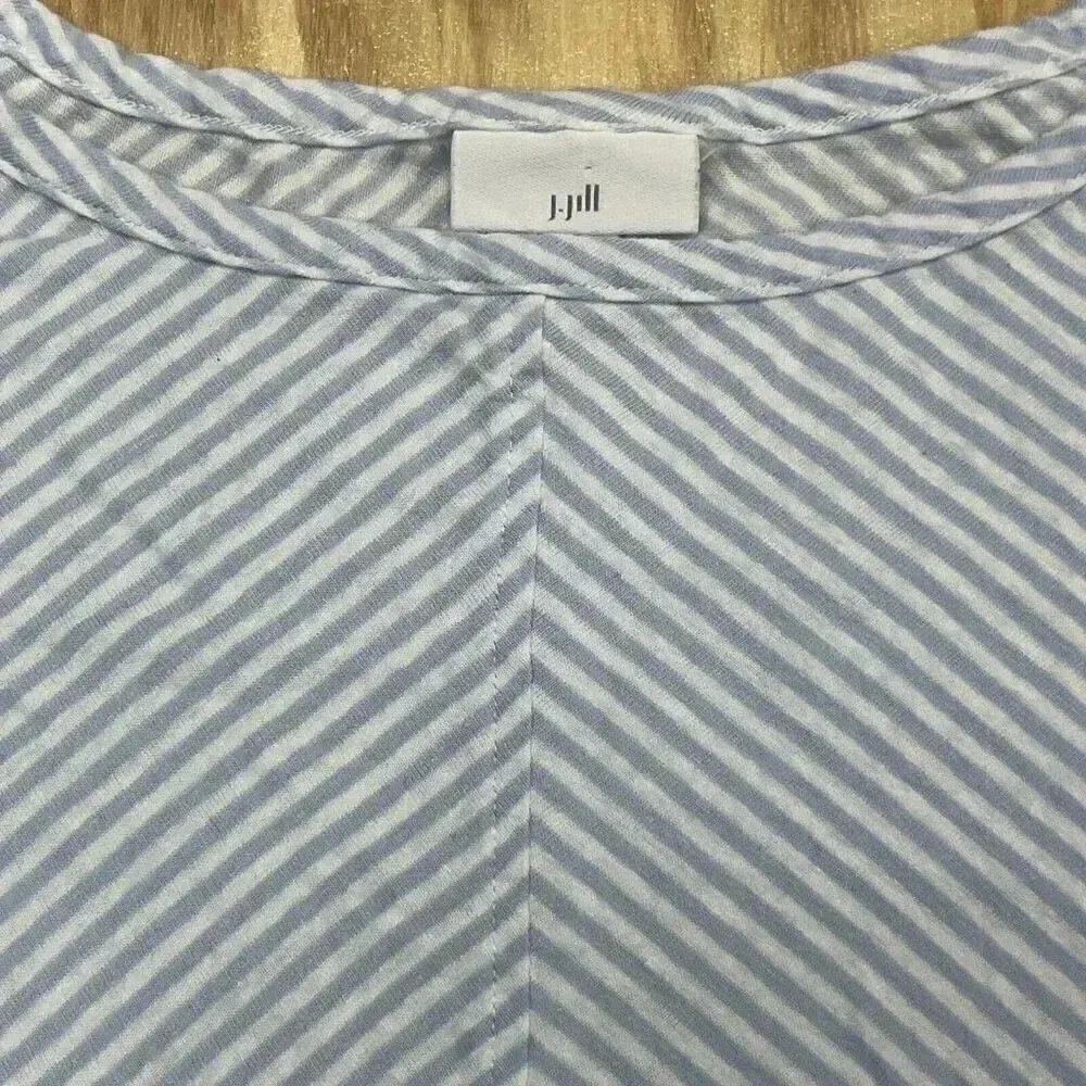 J. Jill Top Shirt Womens Size Large Blue Linen Blend Striped Beachy Nautical - Image 2