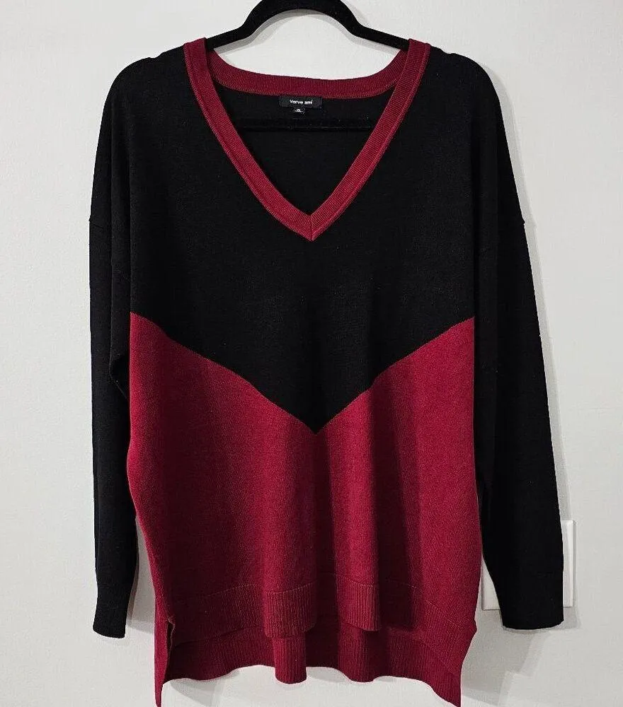Verve amí Size XL Red & Black V Nevk Sweater - Image 2
