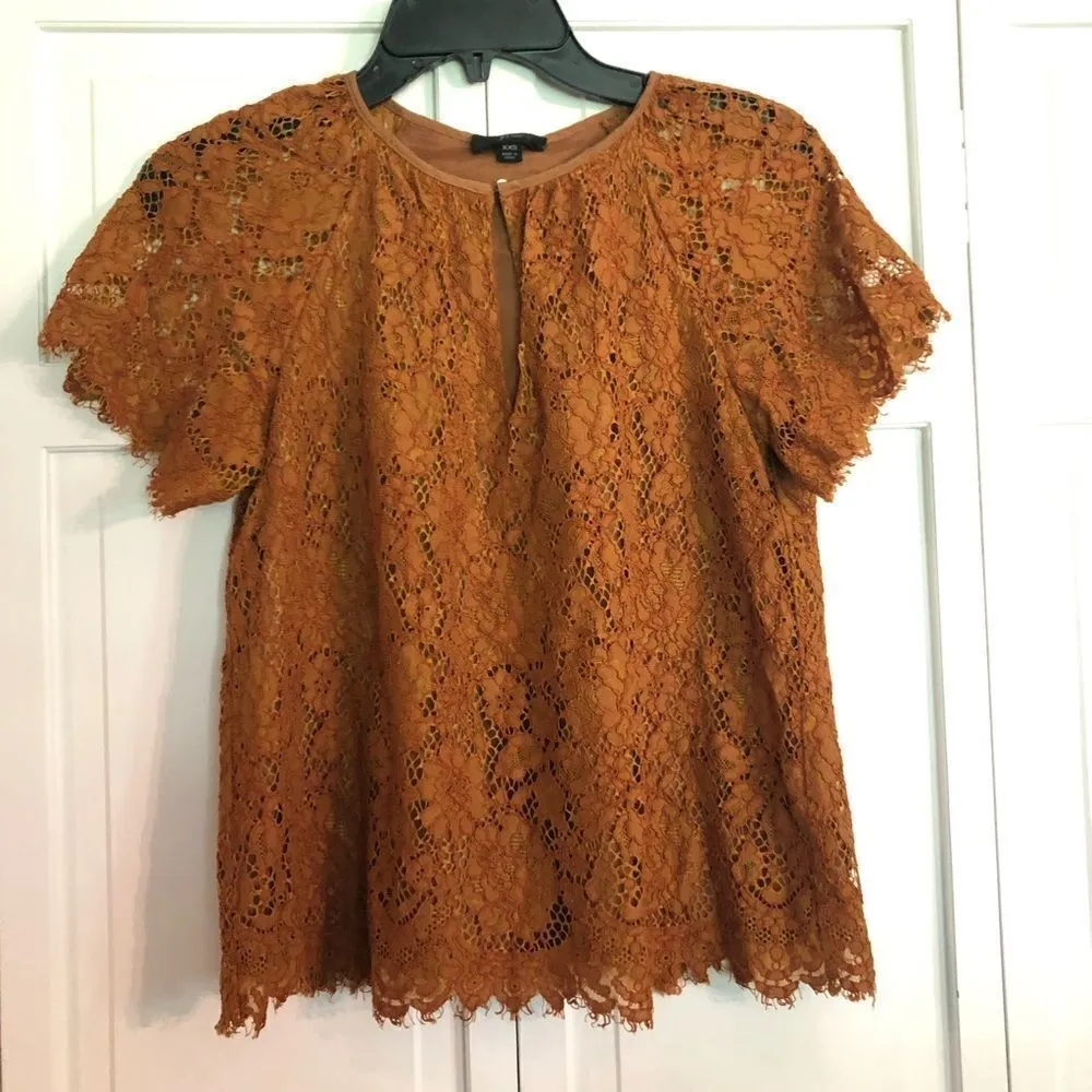 SALE J.crew lace cap sleeve notch neckline burnt orange top - Image 4
