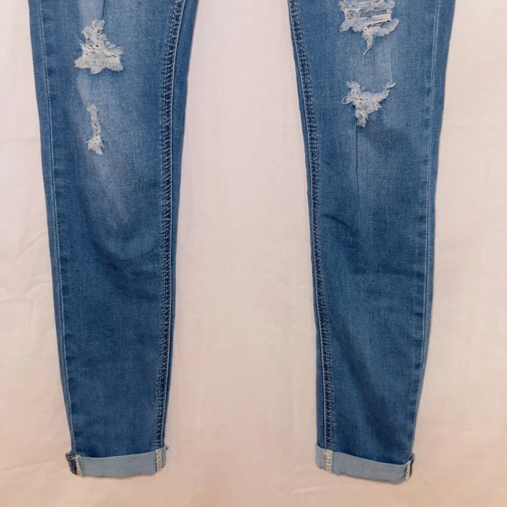 Wax Jean Medium Wash Denim Mid Rise Distressed Skinny Jean size 3 - Image 4