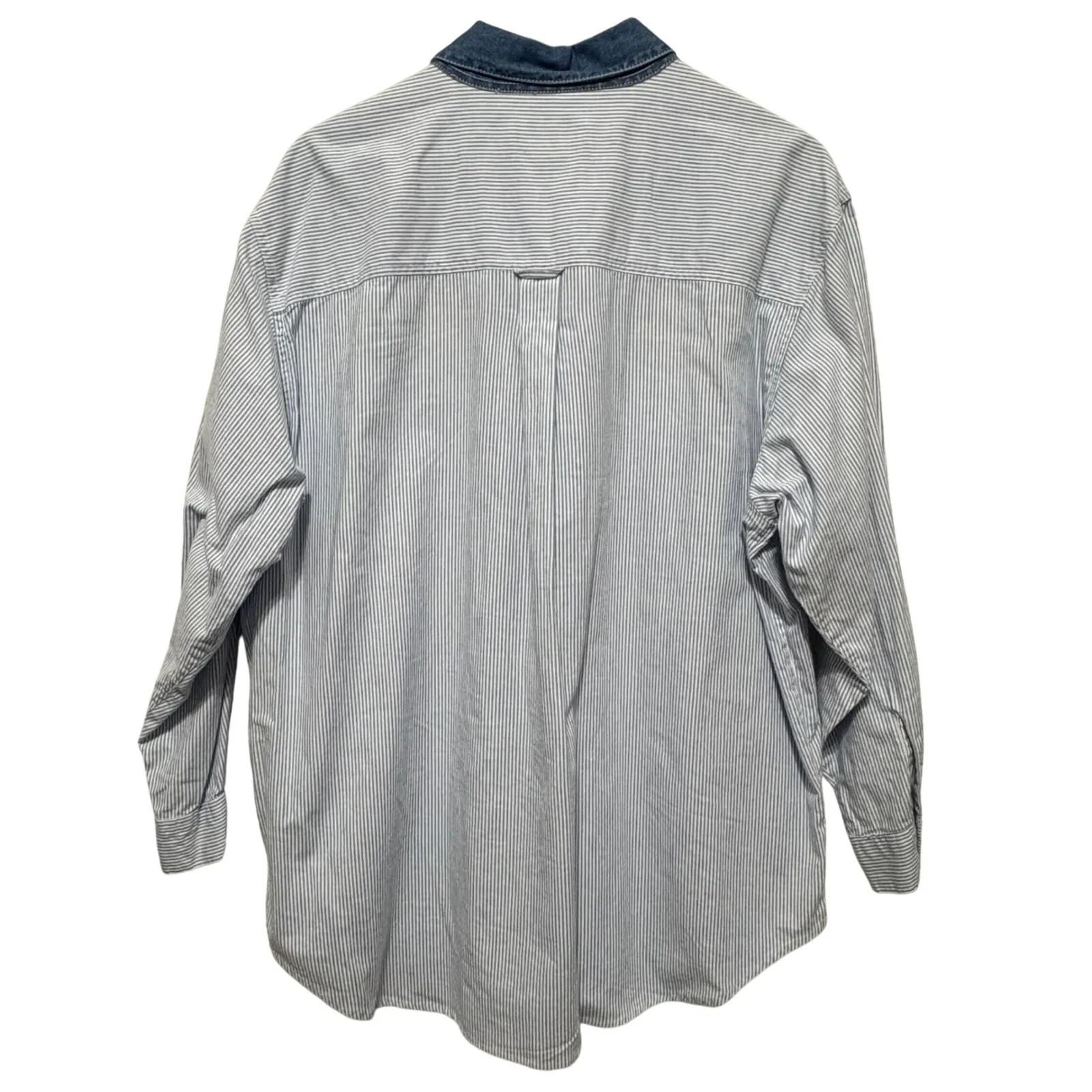 VTG Solutions Womens Top 2X Blue White Stripe Embroidered Sunflower Scarecrow Size XXL - Image 2