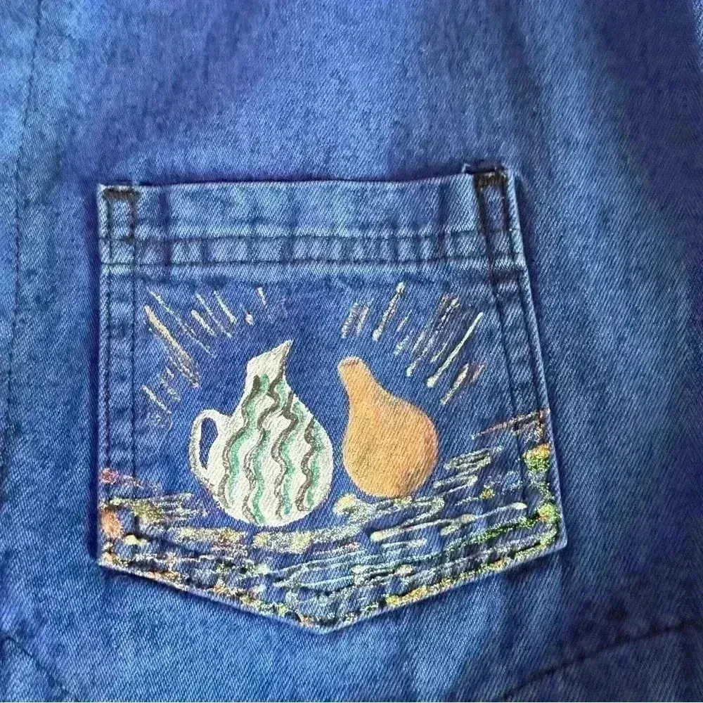 Vintage 80's Sundance Denim Vest Size Medium Acid Wash Painted Southwest Aztec - Image 3